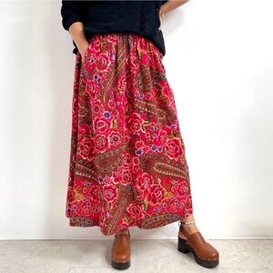 Leslie Fay Red and Brown Paisley Maxi Skirt